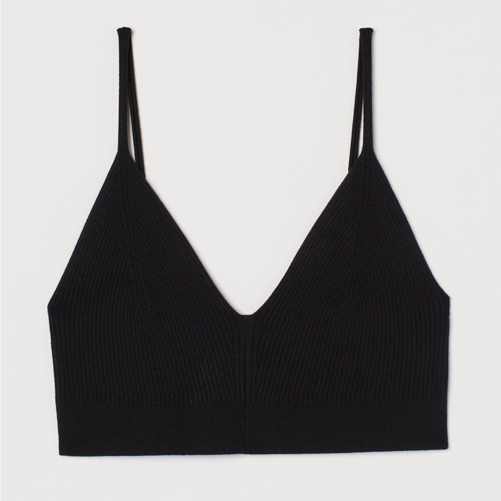 H&M Ribbed Knit Crop Top in Black Size S